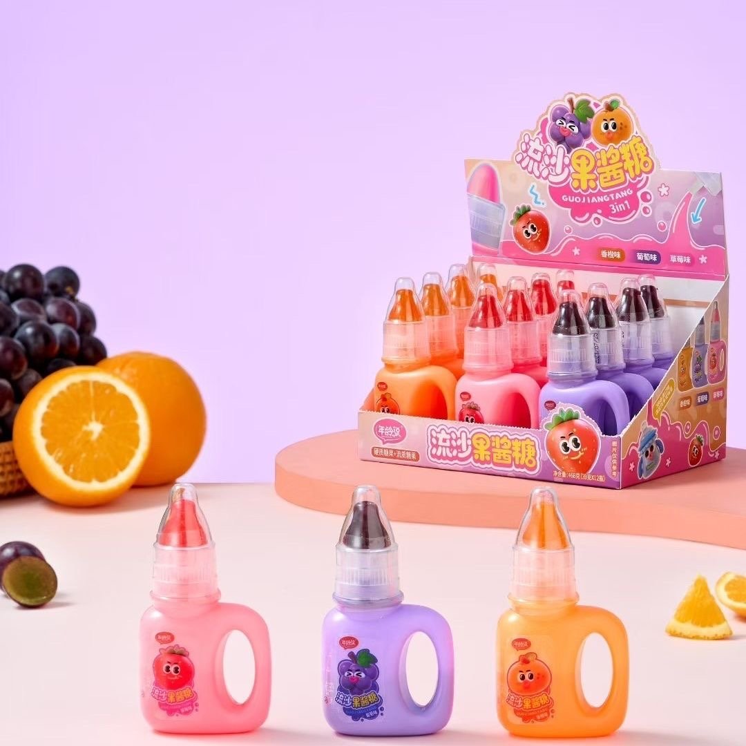 Cute baby bottle & nipple shaped hard candy with fruit flavored liquid jam filling