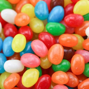 Close-up of colorful Yicaiduo jelly beans showing the polished shell and soft chewy texture.