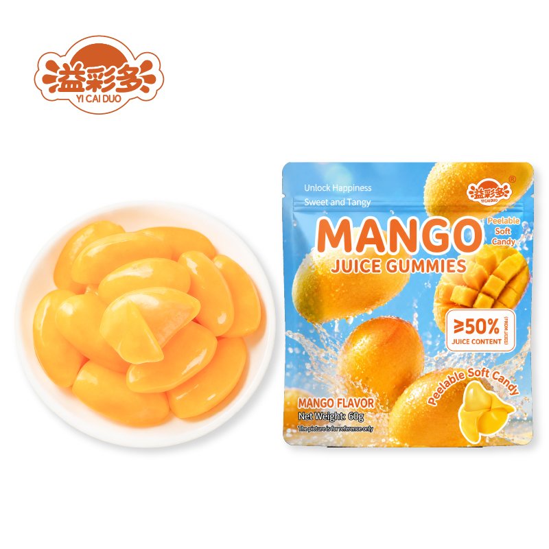 60g Mango Peelable Gummy Candy, Factory Wholesale, OEM Supported