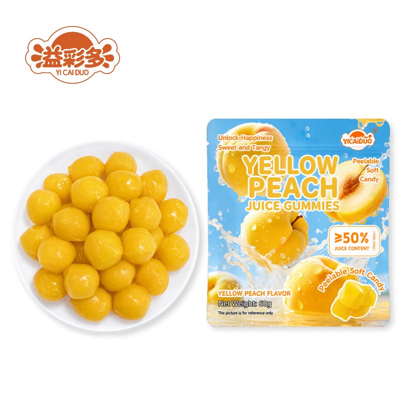 Wholesale Yicaiduo 60g Yellow Peach Peelable Gummy Candy