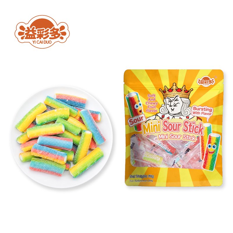  Vibrant rainbow gummy strips – the perfect balance of fruity sweetness and a sour kick.