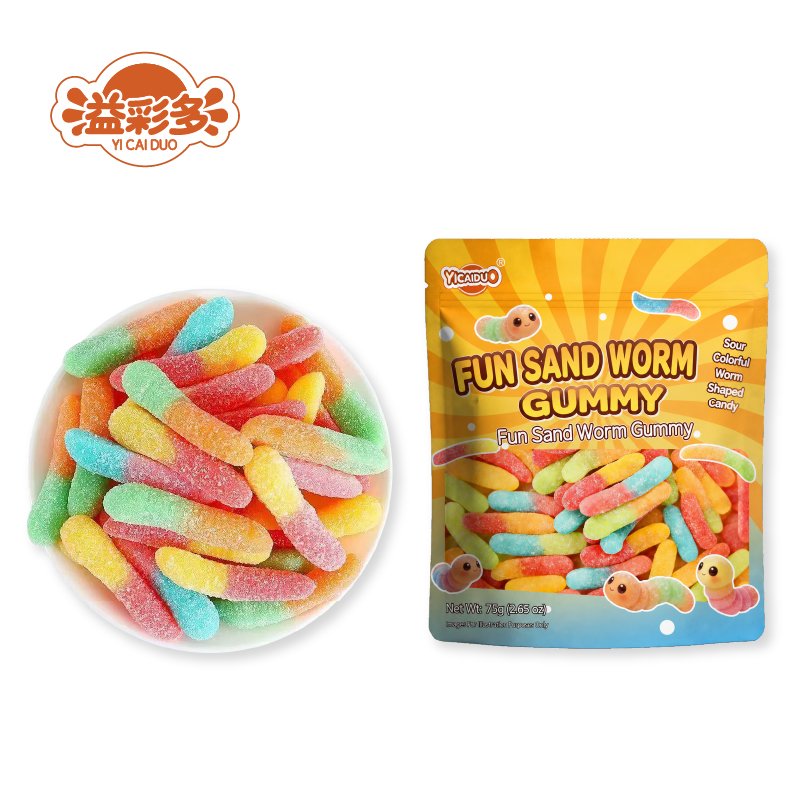 Colorful worm shaped sour sand gummy candy wholesale